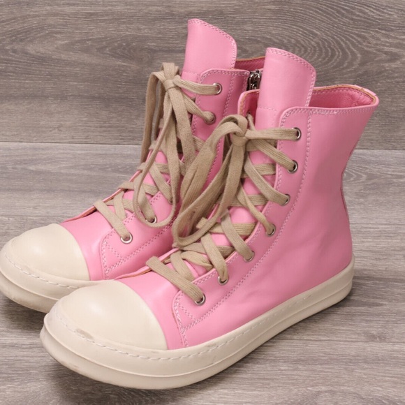 Cream and Pink Canvas High-Top Sneakers